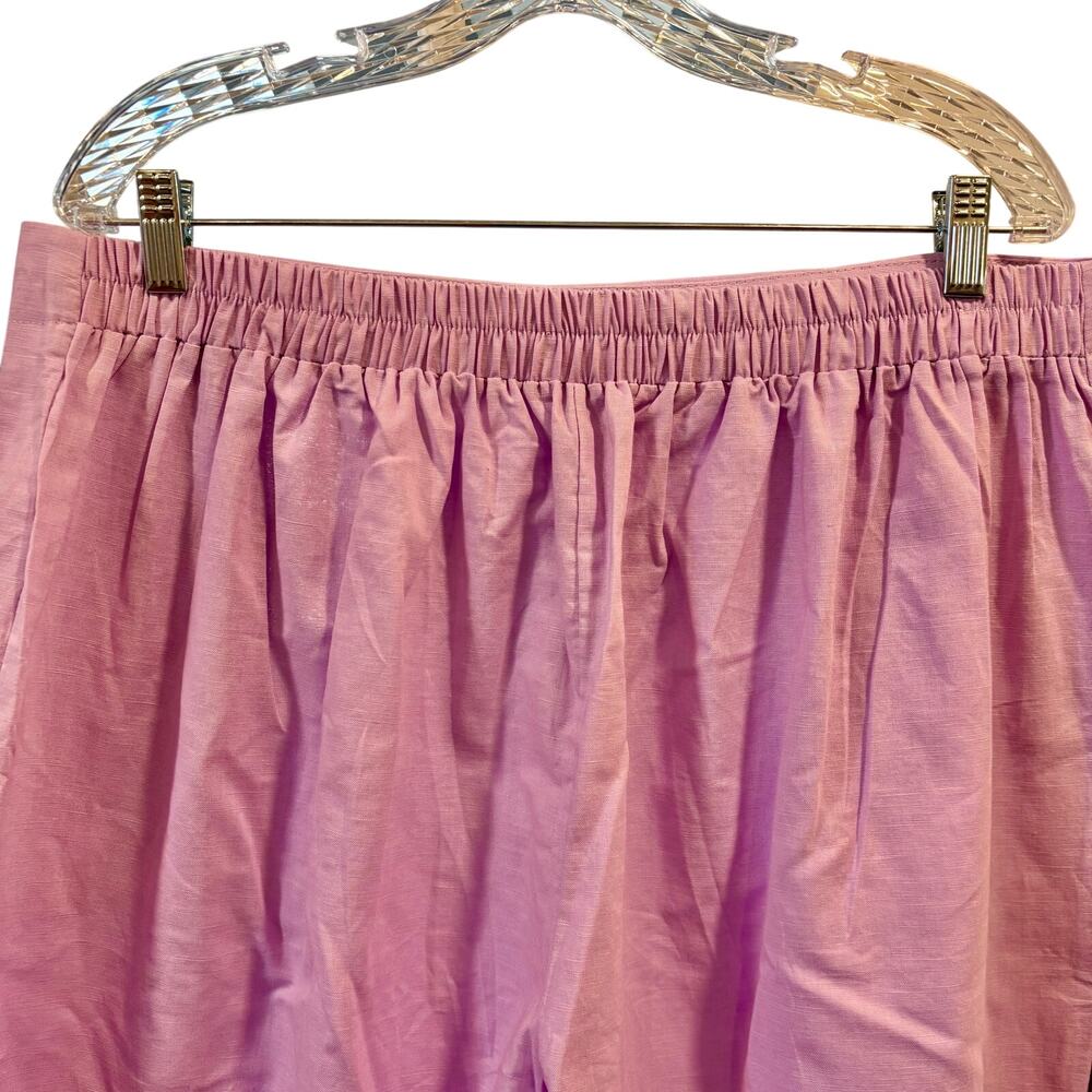Purple High Waisted Wide Leg Linen Blend Pants Button Fly Crop Trousers, 2XL - Picture 4 of 7